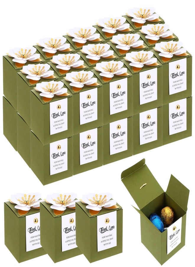 AojSup 36 Pcs Wedding Favor Boxes with Thanks Card, 2.56 Inch Square Flower Candy Boxes Paper bridal shower favor box for Guests Wedding Bridal Shower Birthday Party Anniversary (Green) - Image 1